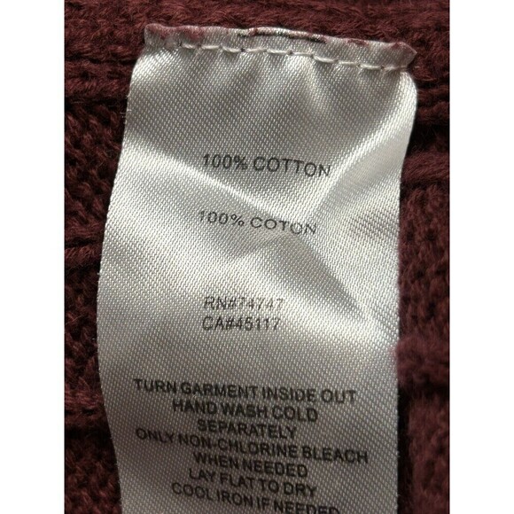 NATURAL REFLECTIONS Burgundy Acid Washed V-neck Cable Knit Sweater Medium - Picture 5 of 8